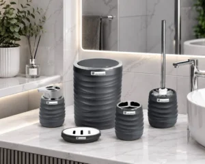 ست سرویس بهداشتی 5 پارچه طوسی پررنگ پیکسل